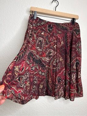 INC International Concepts Paisley Pleated Flowy Skirt M Burgundy Black Boho